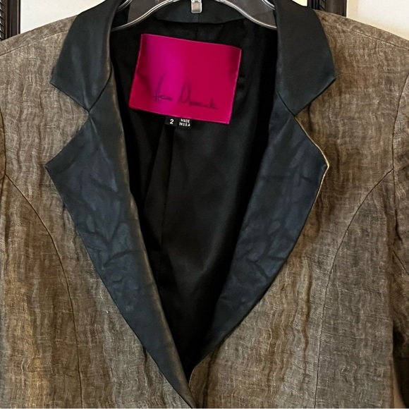 Heidi Merrick Blazer Notched Leather Lapel Elbow Patched Single Button Front 2 - Picture 9 of 10